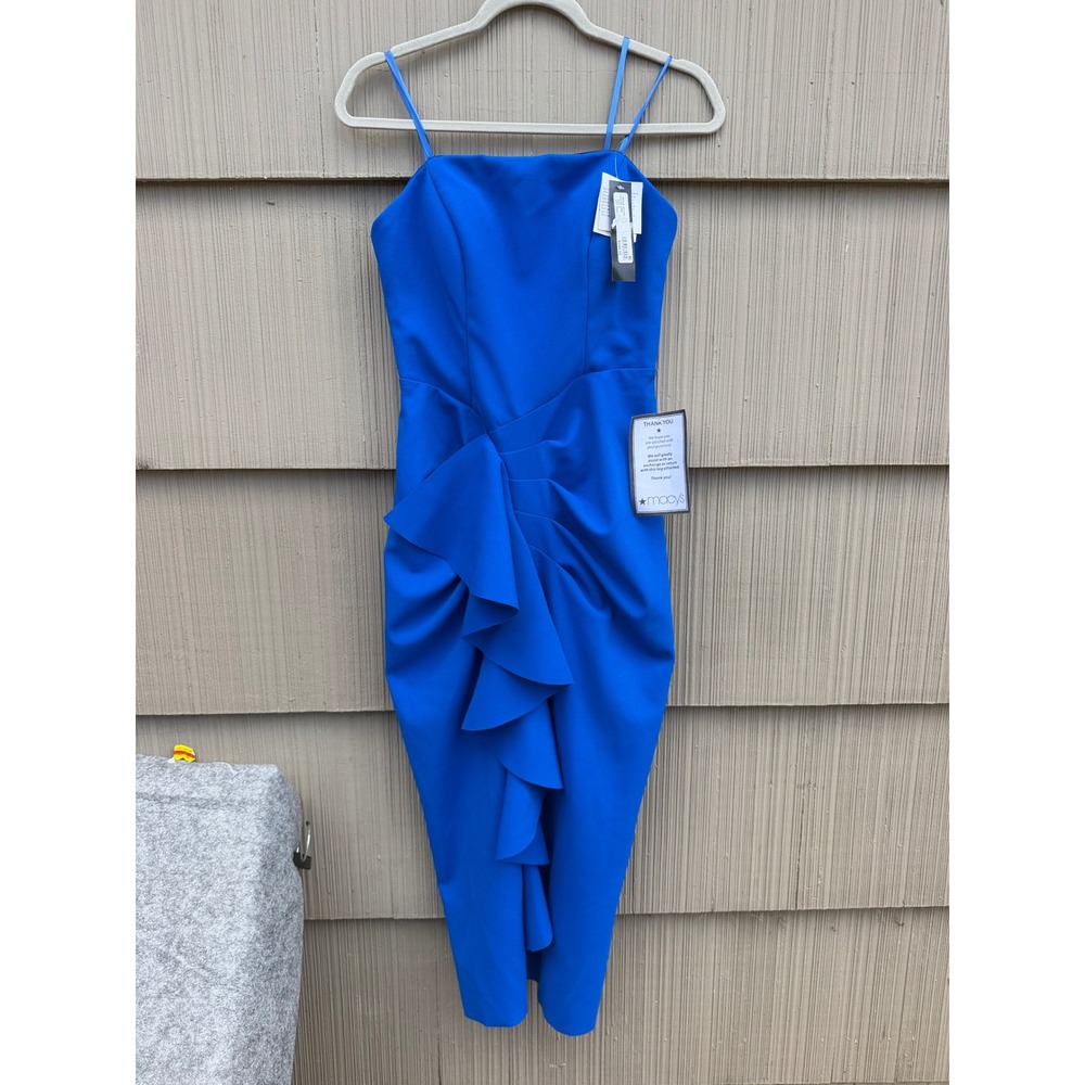 Betsy & Adam Cobalt Blue Ruffle Midi Cocktail Dress A27107 Size 6 NEW